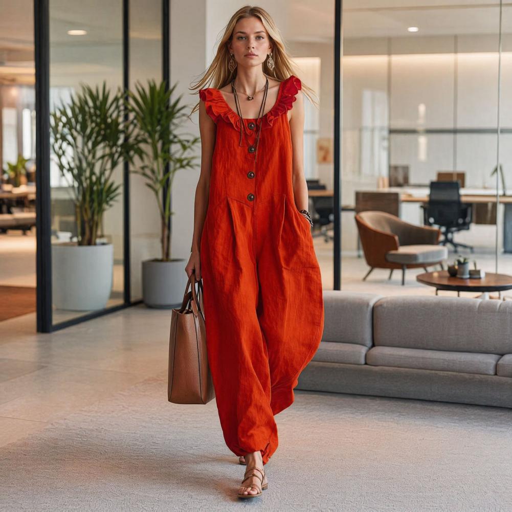 Women Jumpsuit Breathable Rela - Jumpsuit Linen Relaxed 评论和价格