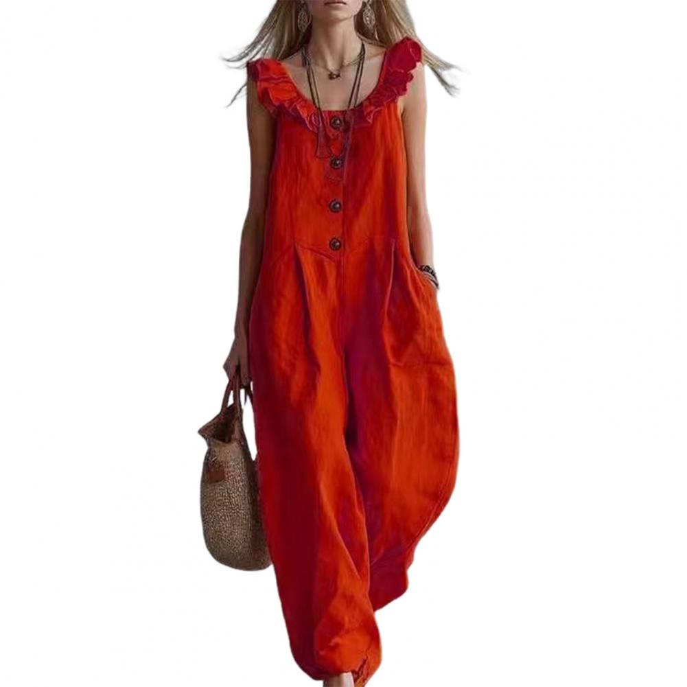 Women Jumpsuit Breathable Rela - Jumpsuit Linen Relaxed 评论和价格