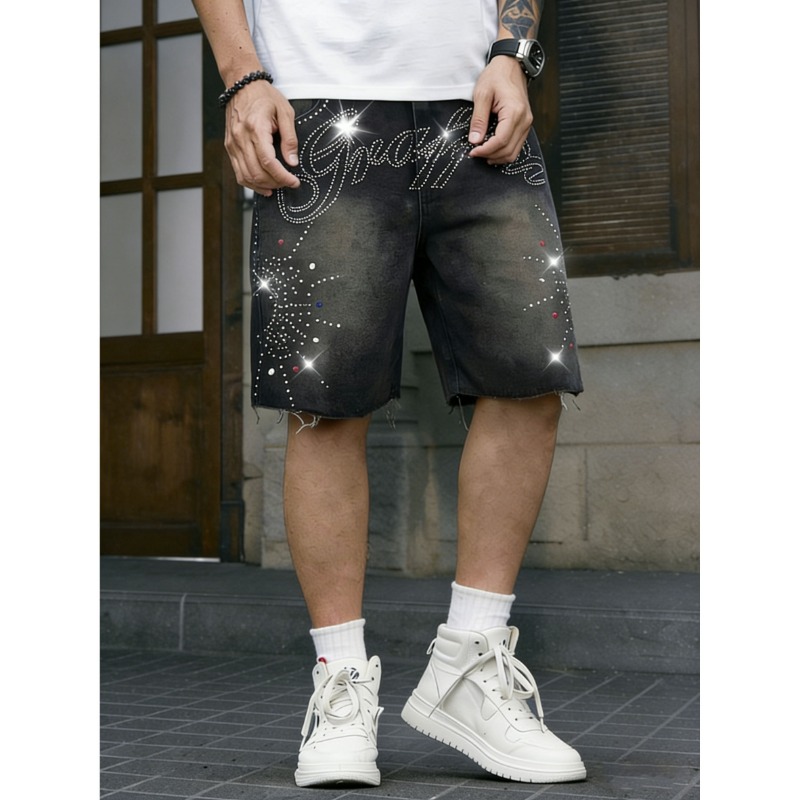 American Streetwear Men's Non- - Shorts Denim Frayed 评论和价格